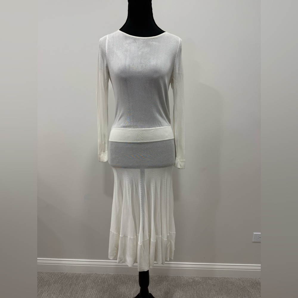 ALC Sheer White Pleated Long Sleeve Maxi Dress